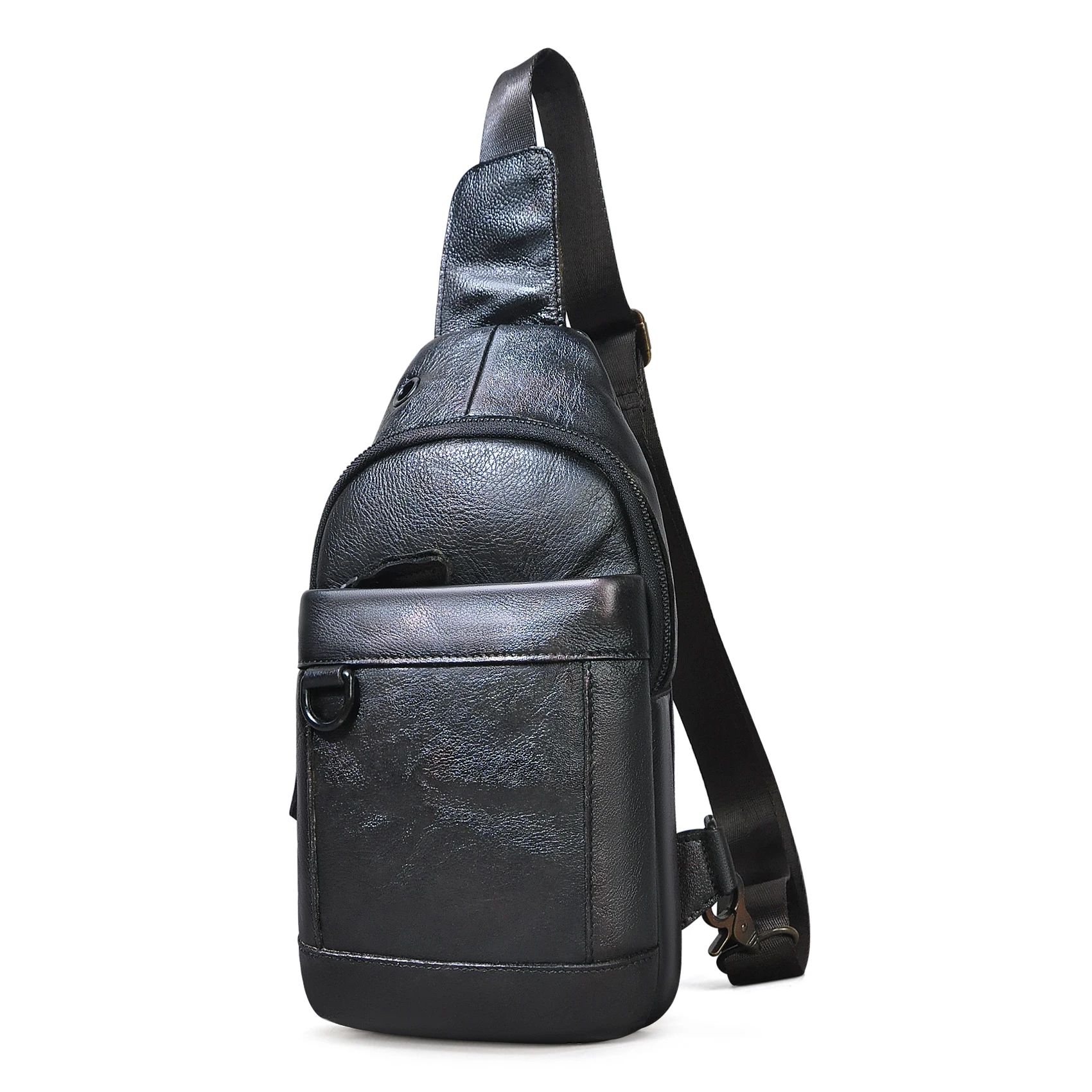 Hot Sale Genuine Leather Men Casual Fashion Coffee Travel Triangle Chest Sling Bag Design Tea One Shoulder Bag Daypack Male 8016