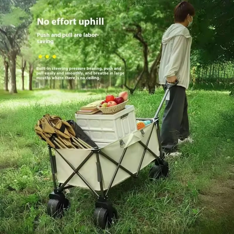Collapsible Camping Trolley Wagon with Big Wheels: a Folding Fishing Bollerwagen Stroller Beach Cart for Sand.