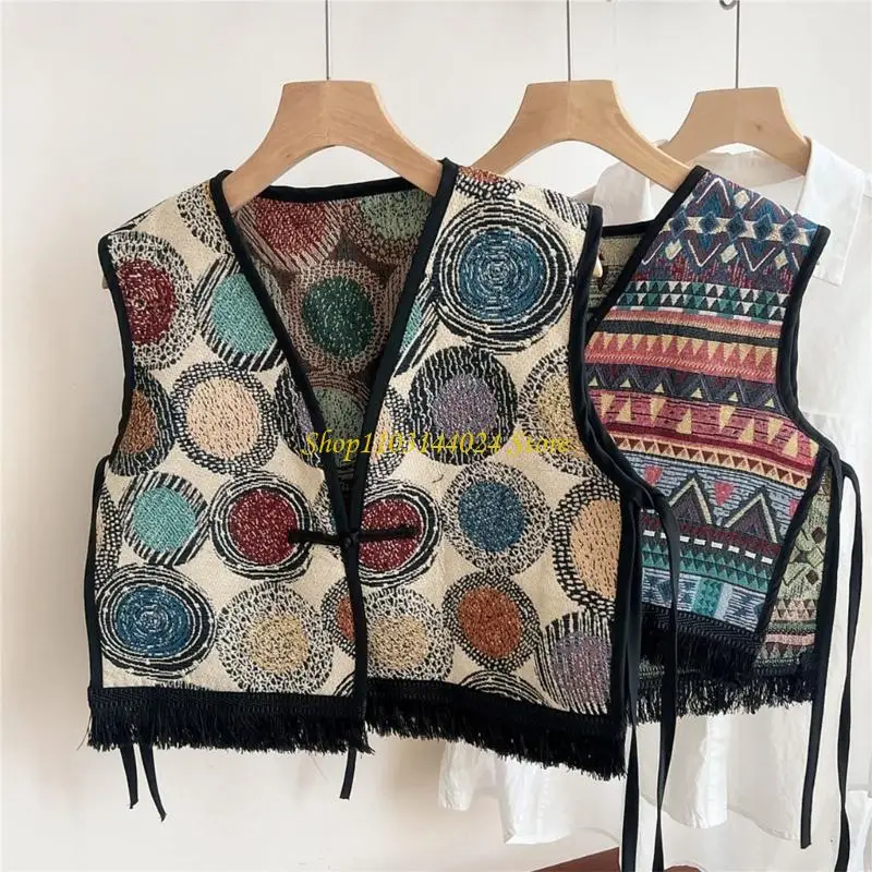 N5KE Eye Catching Ethnic Shawl Vest Summer Sleeveless Top for Various Occasion
