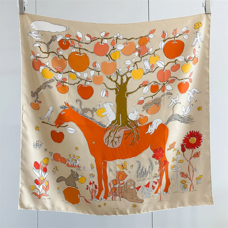 

Horse Print Twill Silk Scarf 88cm Square Shawls Rolled Edges Bandanas Bag Accessories Head Hair Bag Belt Decoration Mother Gift