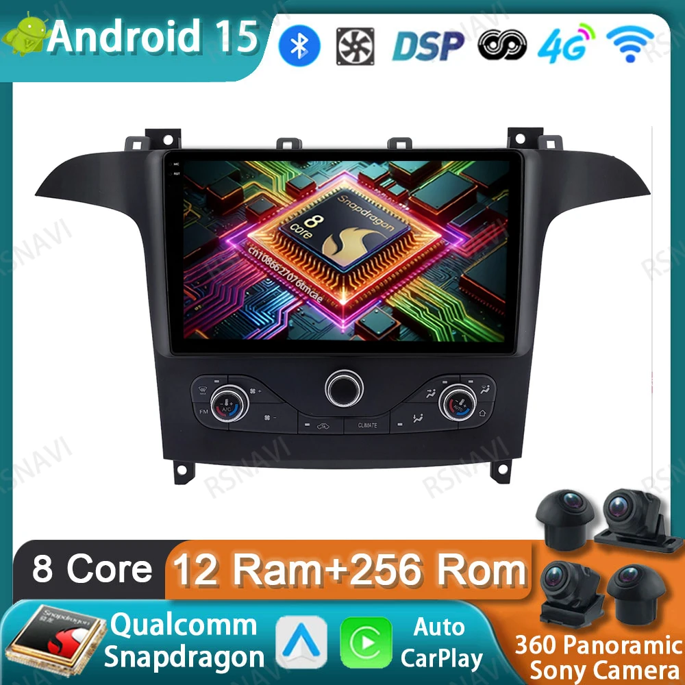 

Car Radio Android 15 For Ford S Max S-MAX 2006-2015 For Ford Galaxy 2014 Stereo Viedo Player Wireless Carplay Auto BT 4G LTE DVD