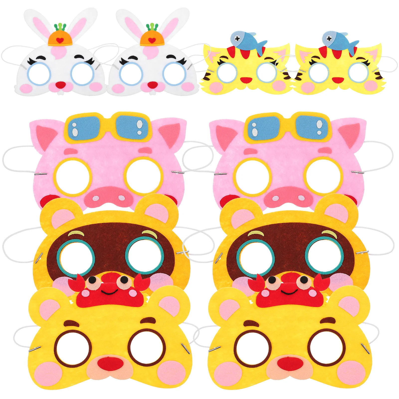 10pcs Cartoon Animal Masks Half Face Non-Woven Funny Halloween Cosplay Mask Bright Elastic Headband For