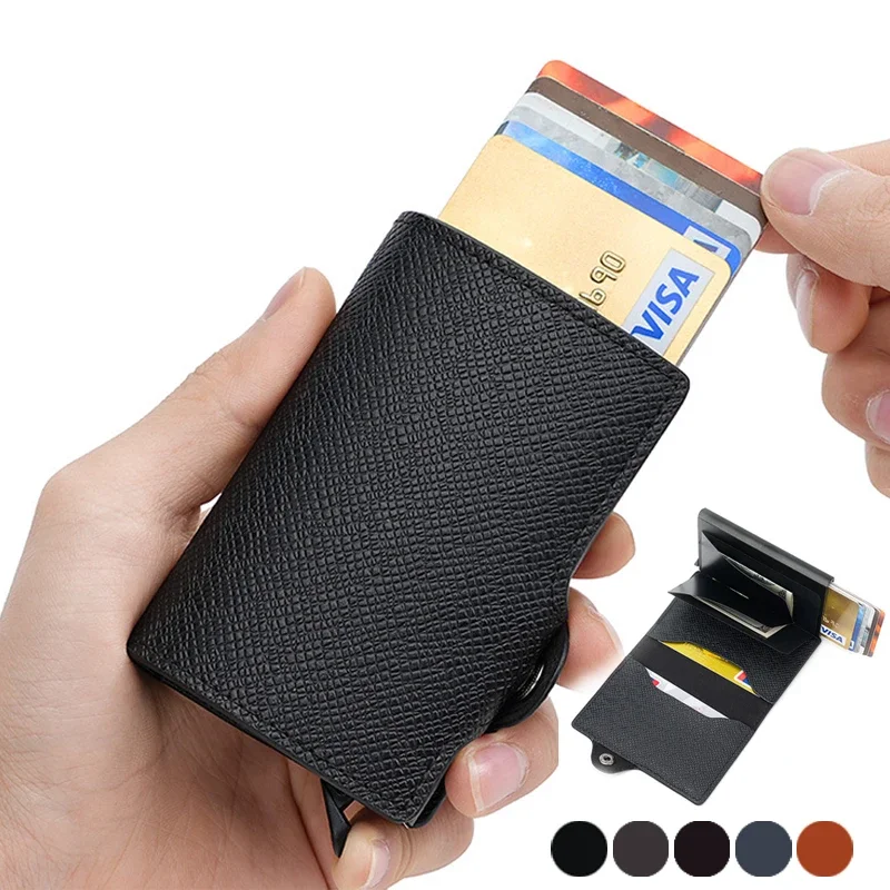 Credit Bank Card Holder Wallet for Men  Automatic UP Card Holder PU Metal Aluminum Box Credit Card Holder  Wallet