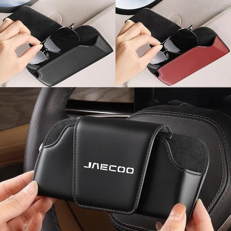 Suporte de Óculos de Sol em Couro para Quebra-Sol Automotivo, Estojo de Armazenamento para Óculos, Acessório Interno para CHERY JAECOO J7 J6 J5 J3 J2 J1