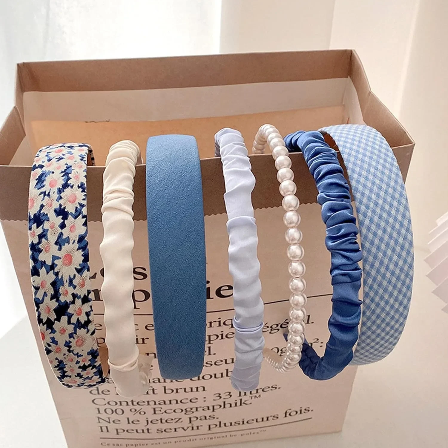 

Non Slip Flower Headband,Fashion Pearl Headbands,Twisted Headband, White Head Bands Student Hair Accessories