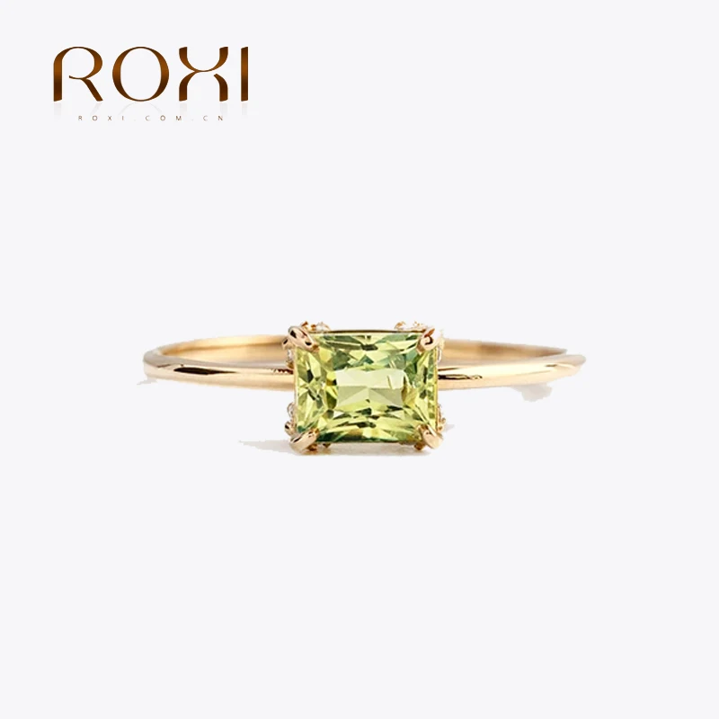 ROXI 925 Sterling Silver Persegi Hijau Kristal Cincin Jari untuk Wanita Anak Perempuan Pernikahan Pernyataan Pengantin Perhiasan Halus Bague Femme