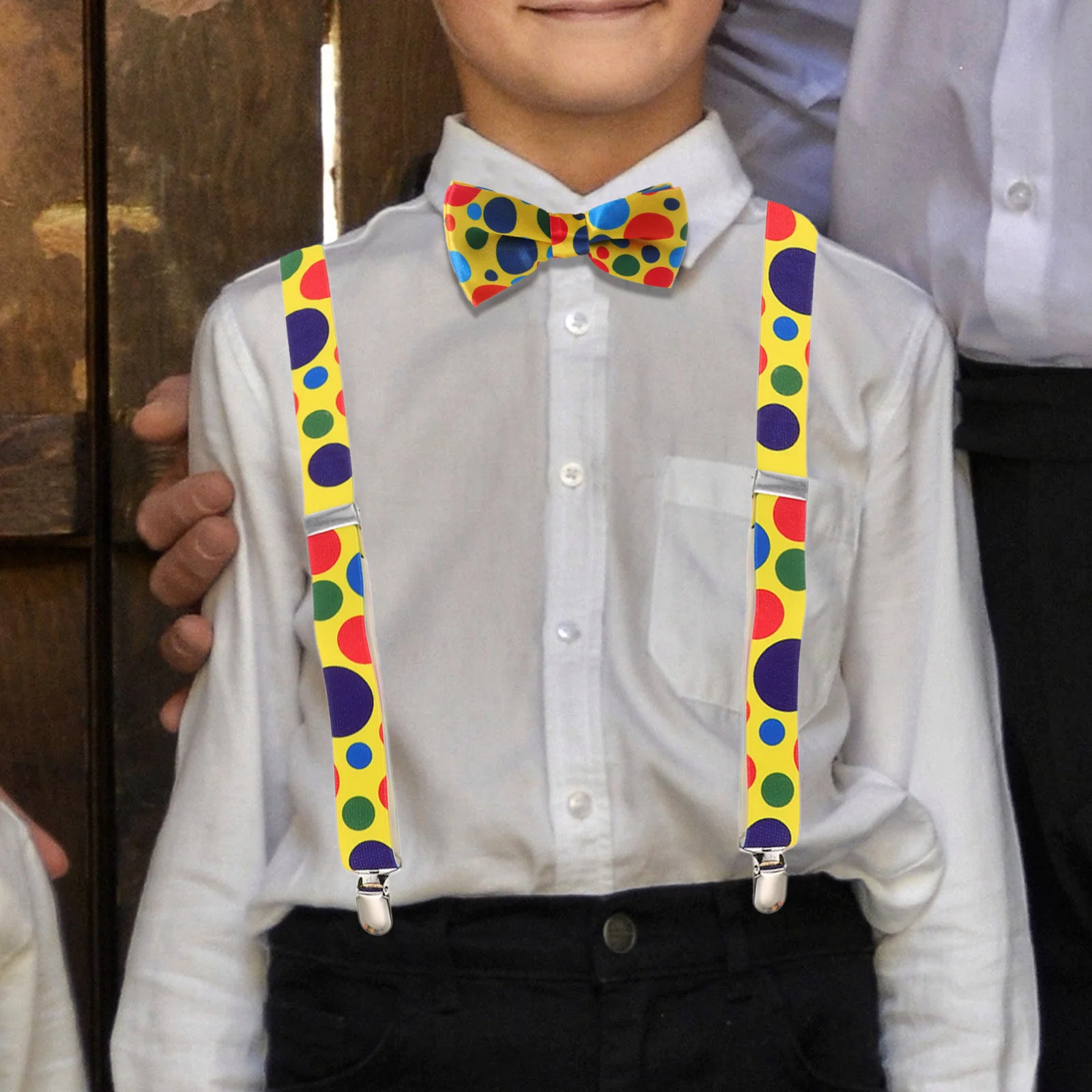 Adjustable Clown Suspender Kid Suit Dot Bow Tie Belt Kids Suspenders and Matching Costumes