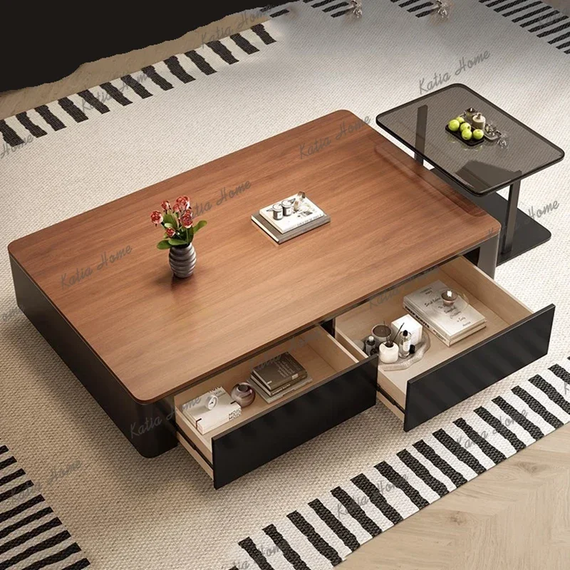 LSMinimalist Designer Mesa Auxiliar Living Room Furniture Storage Modern Coffee Table Antique Center Wood Simple Glass  Table