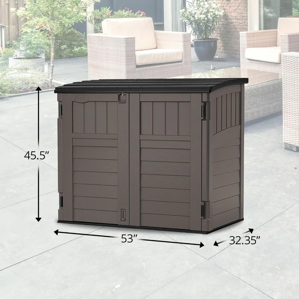 Modernist 4' x 2.5' Lockable Outdoor Garden Resin Low Profile Horizontal Storage Shed with 3 Doors, 34 Cubic Feet, Gray