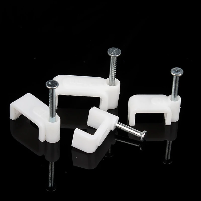 100Pcs 4-10mm Round Cable Clips With Steel Nails, Wall Wire Fixing Tack Clamp Network Cable Organizer