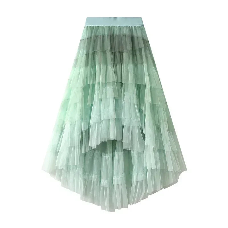Greenora Women's Tulle Skirt Ruffle Multilayer Mesh A Line Tier Tutu Prom  Irregular High Waisted Gradient Rainbow TulleLong Ski