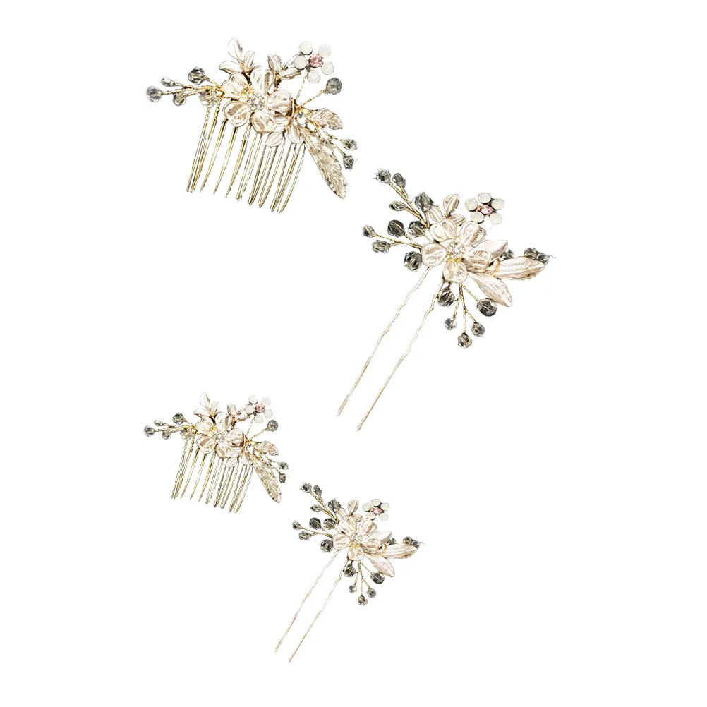 2Pcs Retro Flower Hair Comb Hairpin Set Bridal Hair Comb Wedding Headpiece Handmade Pearl Beaded Tiara Alternative for Prom