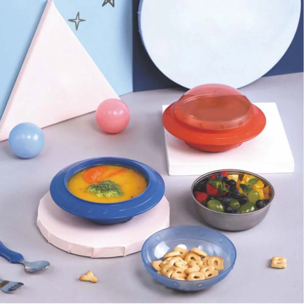 

1Pcs Stainless Steel Insulated Bowl Cartoon Flying Saucer Design Blue Multi-Purpose Food Serving Heat Retention Bowl for Home