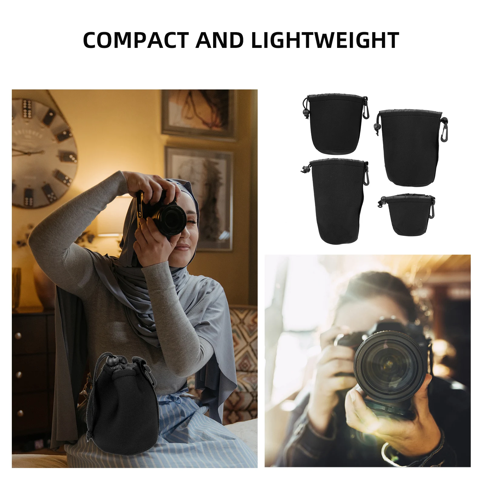 

4Pcs Compact Lens Storage Case Soft Inner Thick Outer Neoprene for Camera Lenses Shock Absorption Dustproof Lens Protector Pouch