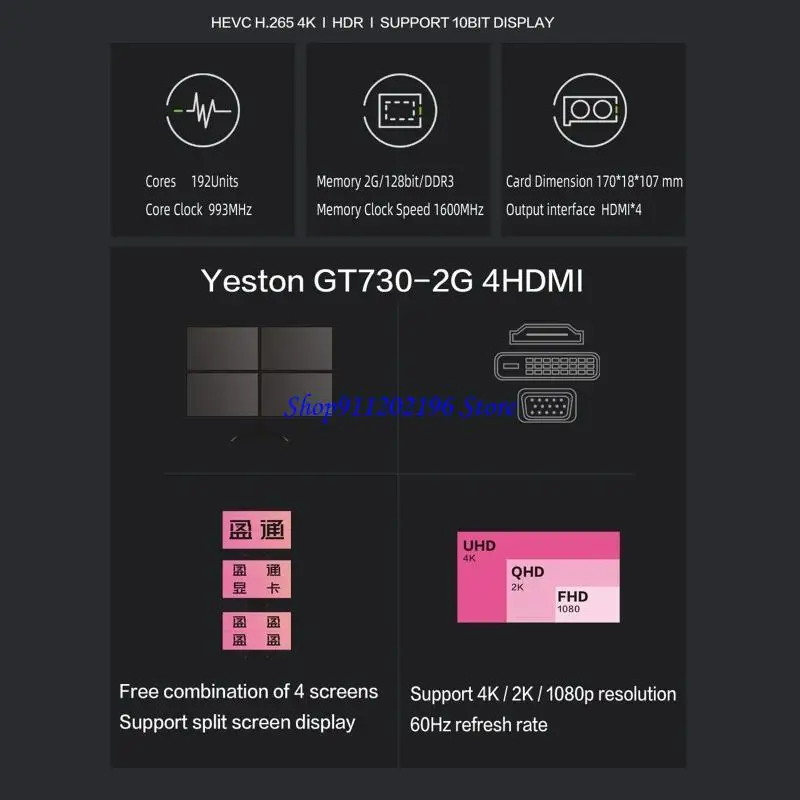 

P82A компьютерные видеокарты для игрового ПК с низким уровнем шума GT730 4HDMI Поддержка