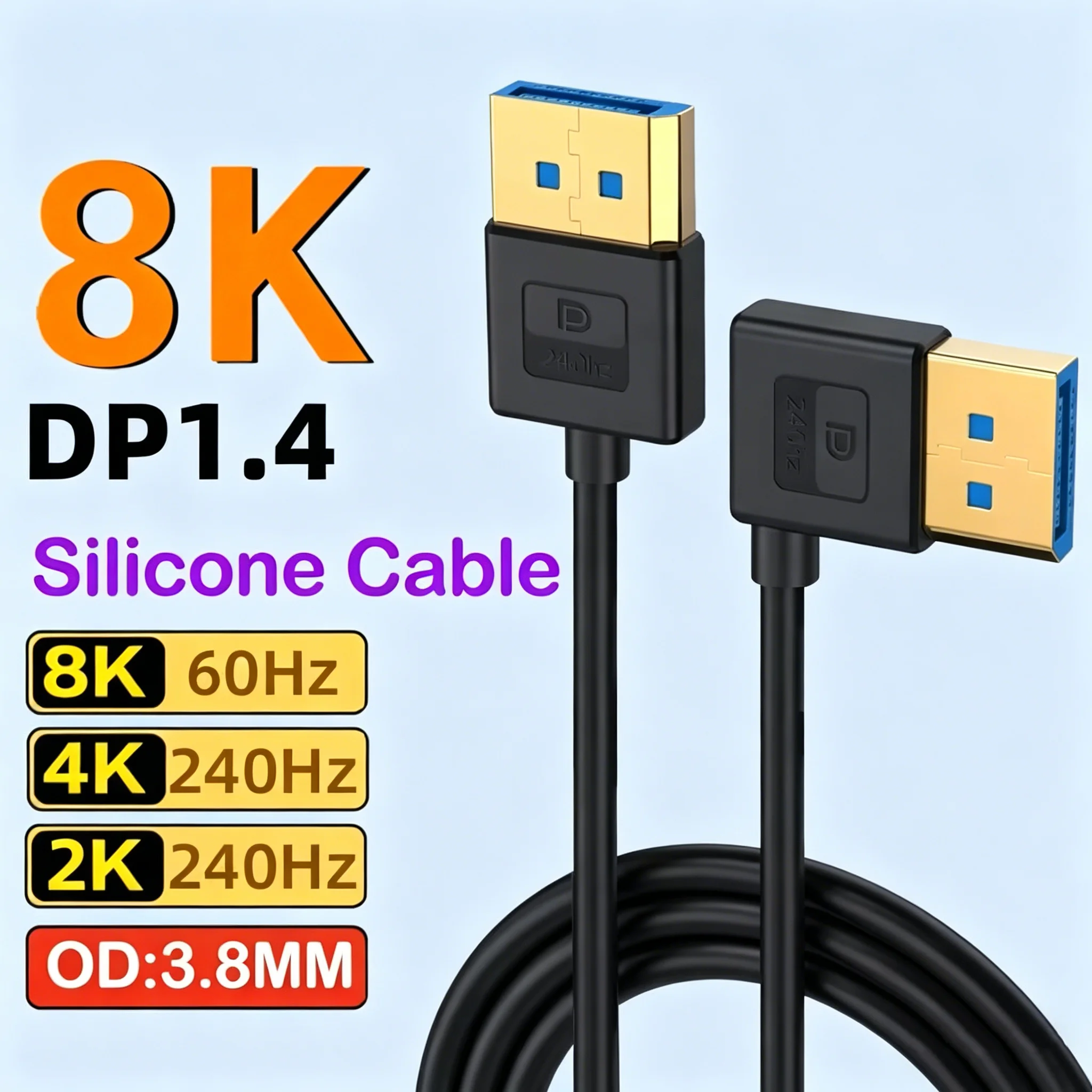 8K 60Hz Right Angle Displayport 1.4 Cable 90°Angled Displayport Cable, 1.4V Up to 4K 240Hz 1m/3m/5m for RX 7900/7800 RTX 4090/70