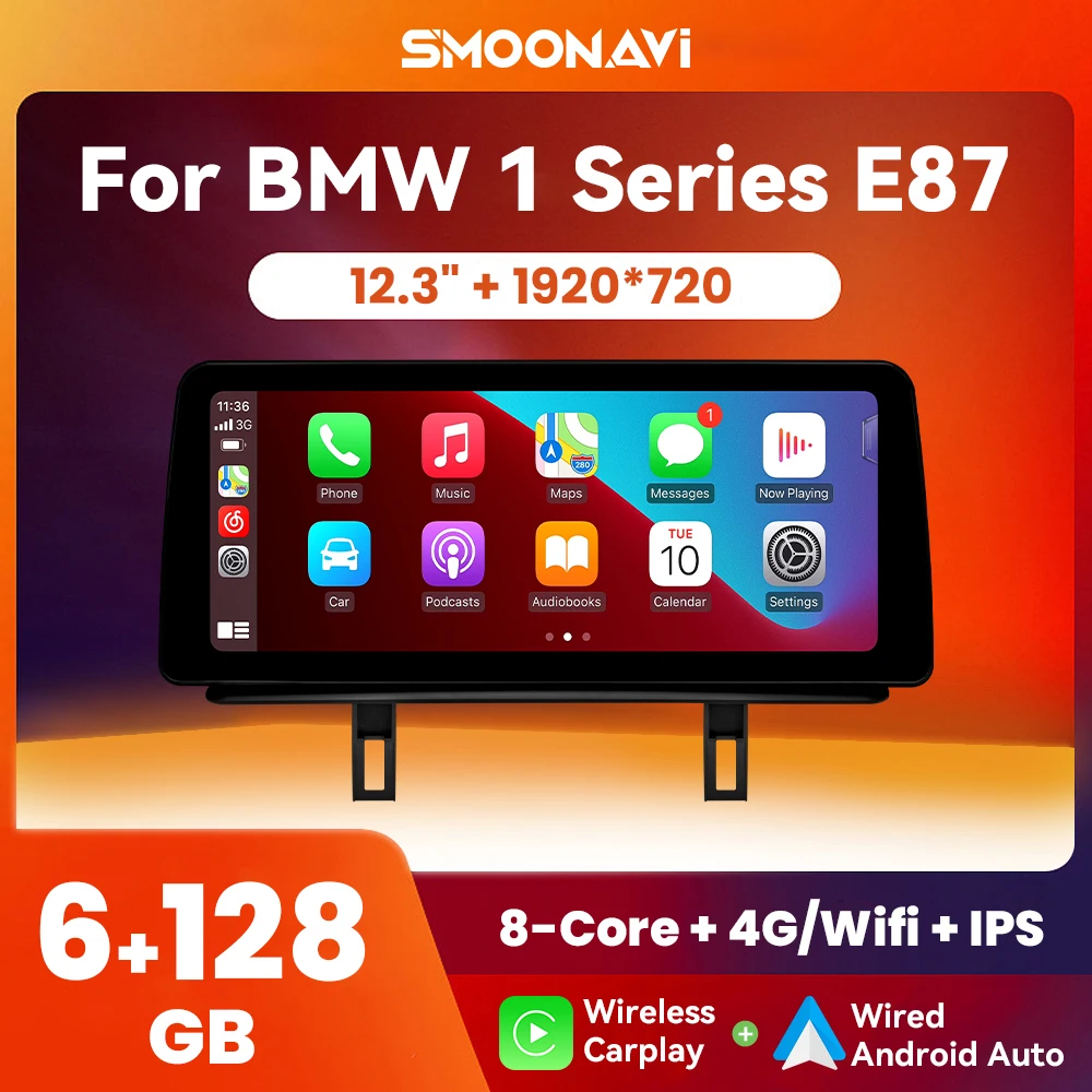 12.3 Inch 128GB Wireless Carplay Android 12 Car Multimedia Player For BMW 1 Series E87 E81 E82 E88 CCC CIC 1920*720P 4G Wifi IPS