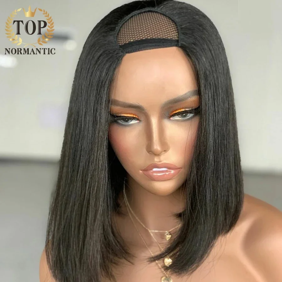 Topnormantic 250 Density Bob Wig U Part Wig Brazilian Remy  Nature Color U Part Wigs For Black Women Straight Human Hair Wigs