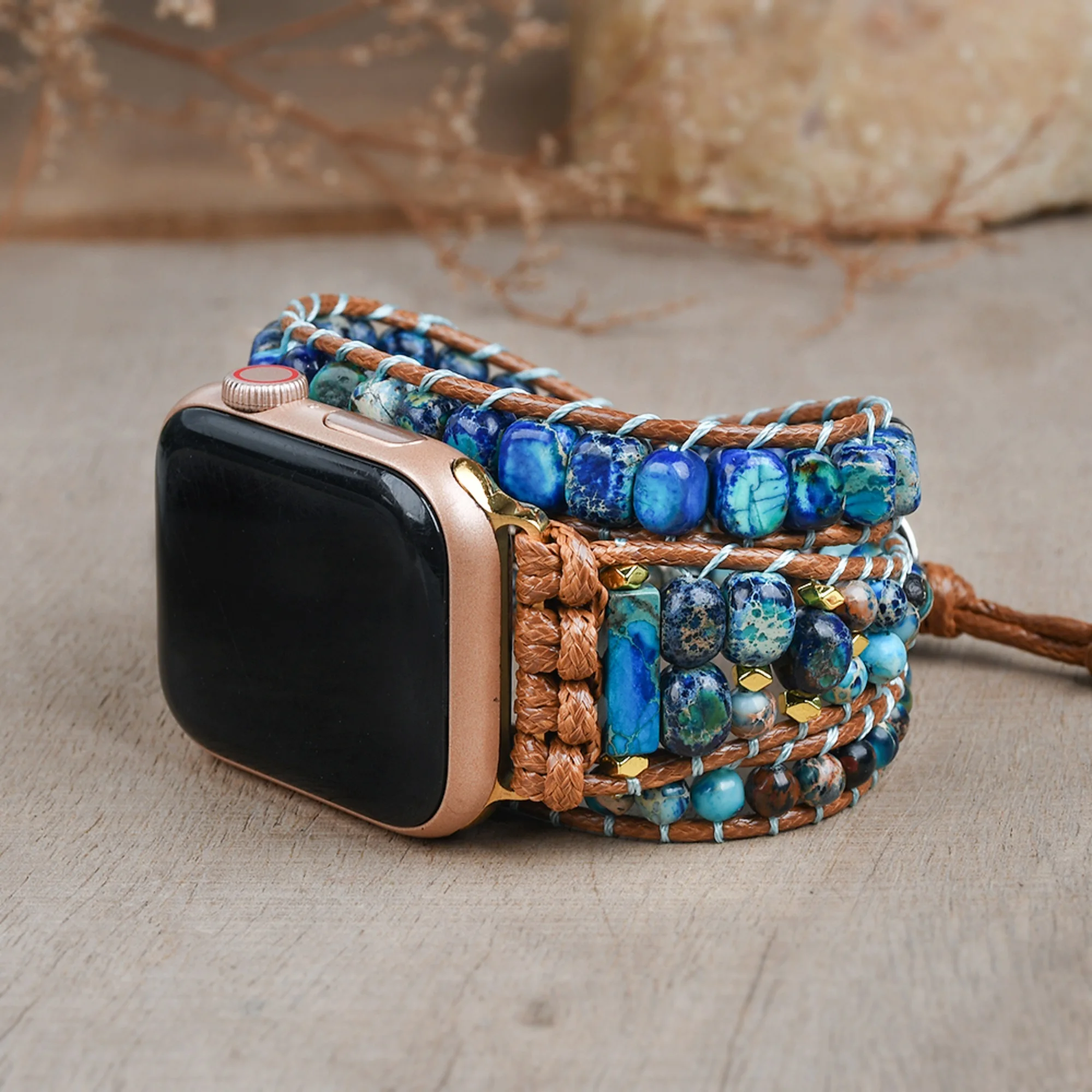 Bohemia Apple Watch Band Blue Imperial Jasper Bracelet Strap Handmade Watch Strap for Apple Watch 38-45mm