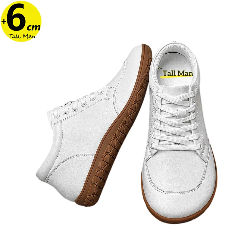 Baskets en cuir blanc pour hommes, semelle intérieure rehaussant la taille de 6 cm, chaussures de sport à talon compensé, bottes de loisirs et de mode pour hommes