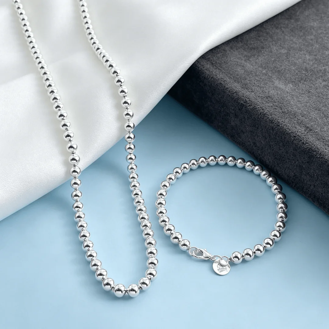 New Original 925 Sterling silver charms 6MM hollow beads bracelets neckalces jewelry set for women man wedding boutique gifts