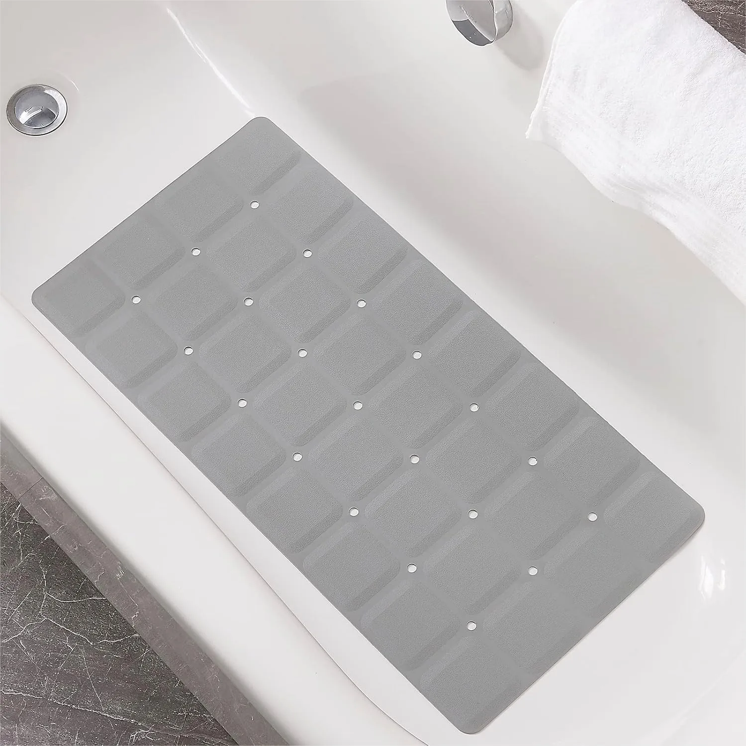 

Foldable Non Slip Silicone Bath Mat for Textured Tub, 28x14 inch Anti-Slip Shower Mat with Drainage Holes, Space Saving