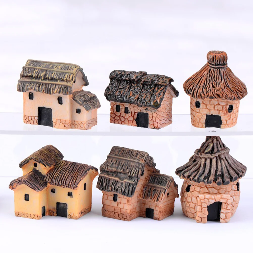 

6Pcs Miniature Micro Garden Houses Resin Thatched Huts Fairy Garden Landscape Bonsai Terrarium Decoration Miniature
