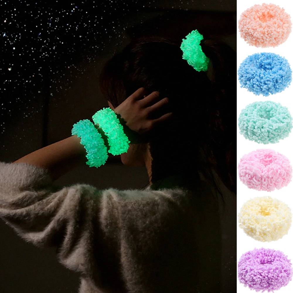 Fashion Elastic Colorful Plush Ponytail Headwear Scrunchies Hairband Luminous Hair Bands