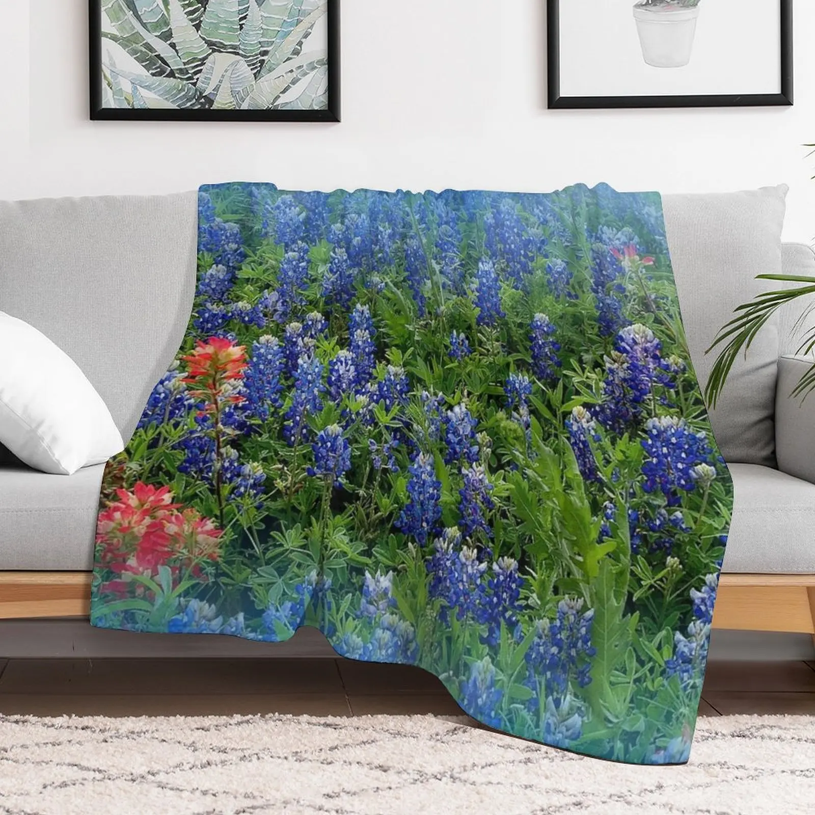 Pretty BlueBonnets - Blue and Red Hill Country Flowers - Spring Botanical Florals Throw Blanket Sofa Quilt Hairy Soft Blankets