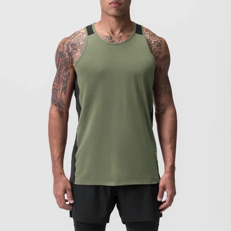 Men's Running Tank Top Gym Vest Bodybuilding Workout Sport Sleeveless Shirt Quick Dry Summer Training Fitness Stringer Singlet