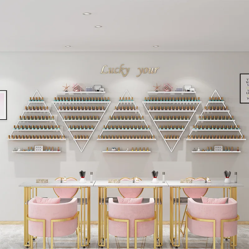 

Настенная треугольная полка для маникюрного салона: железная подставка для лаков и косметики, витрина для демонстрации товаров