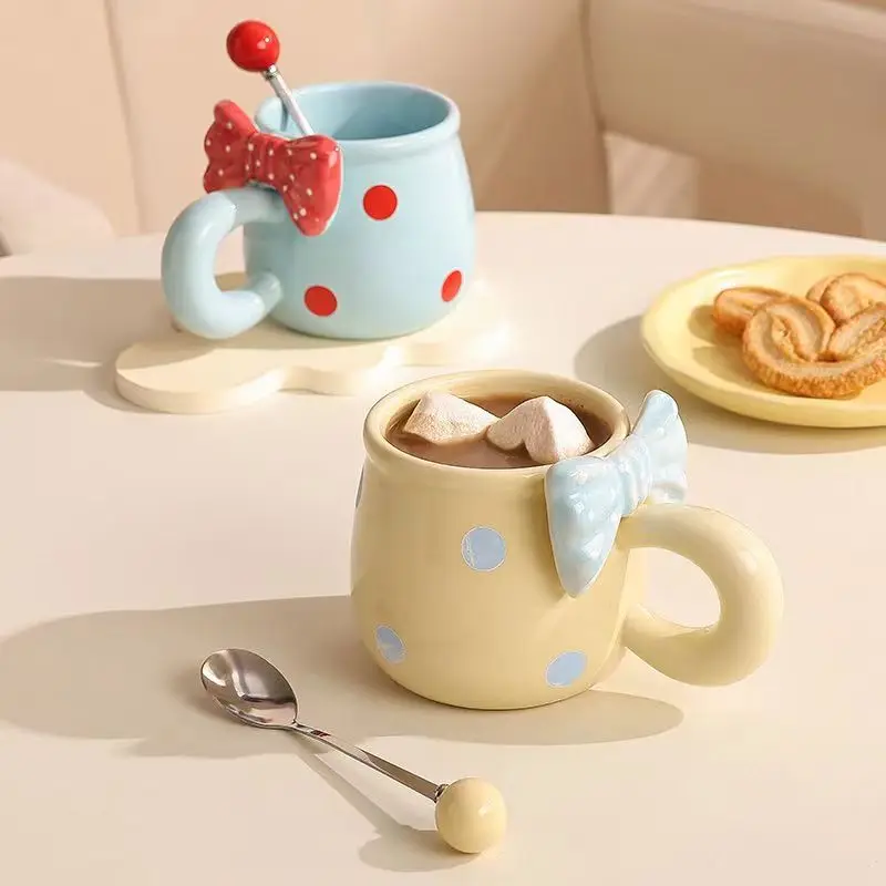 Bowknot Ceramic Mugs Matte Girl Heart Small Fresh Jug Office Creative Cute Tea Coffee Cup Drinkware Kettle