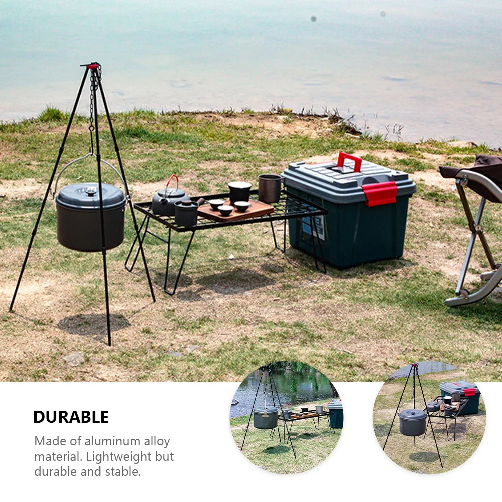 

1 set Portable Pot Tripod Stand, Aluminum Alloy Camping Tripod For Hanging Pot, Outdoor Camping Hiking Bbq Cookware Rack,