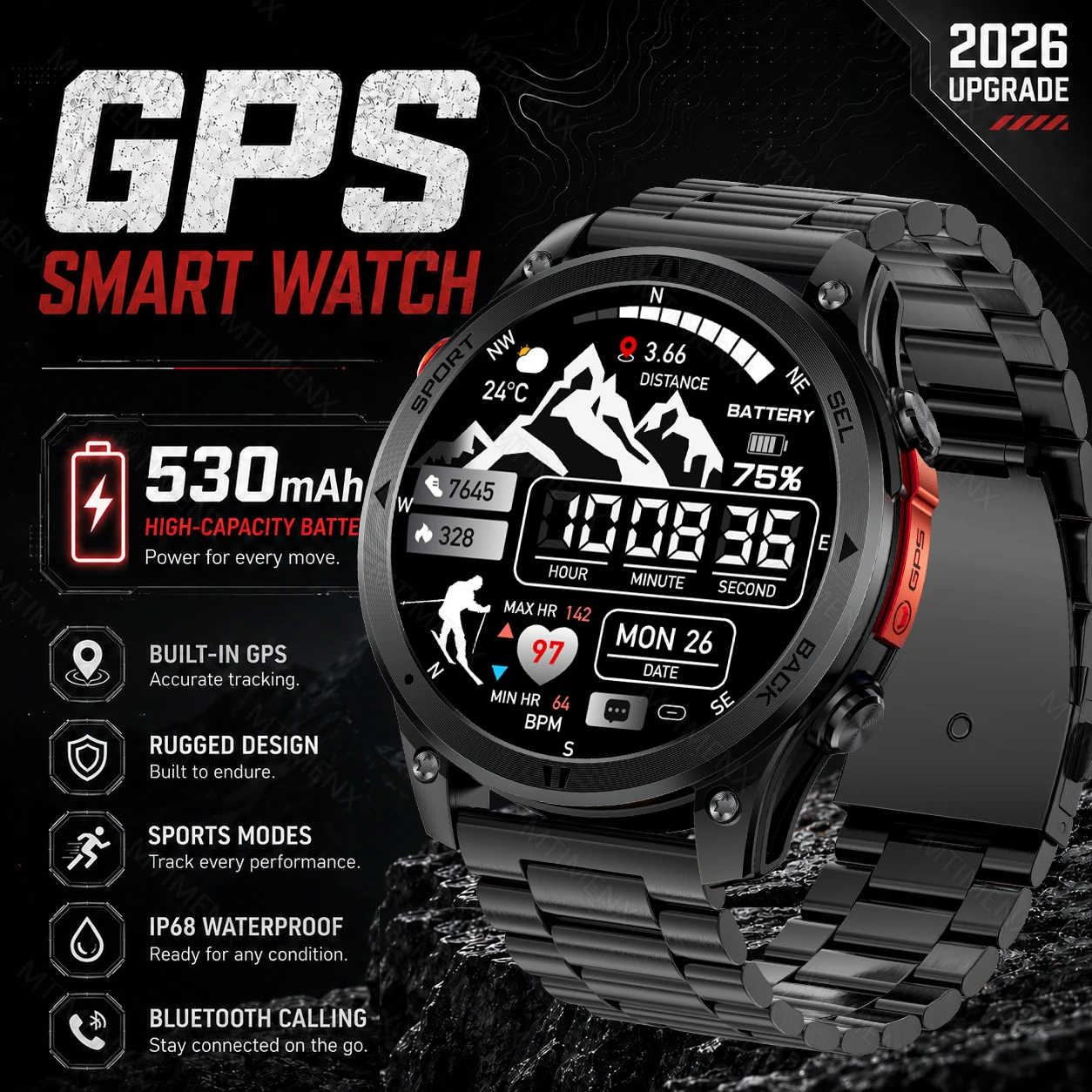 Smartwatch GPS da Uomo 2026 Nuovo Smartwatch Robusto da Esterno con GPS, Bussola, Chiamate Bluetooth, Sport, Impermeabile IP68, Spedizione Locale