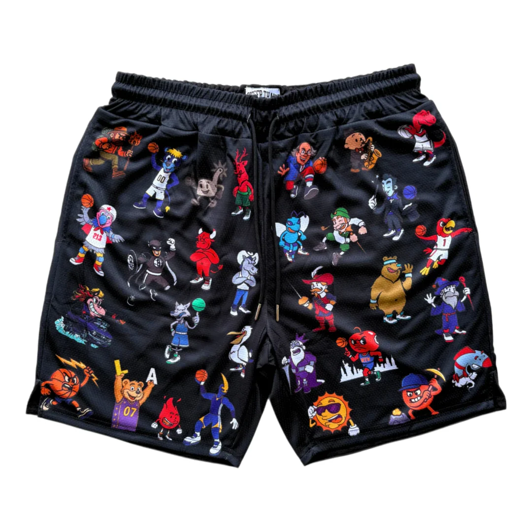 

Court Cartoons Special Basketball Athleisure Mesh Shorts with Pocket Summer Quick-dry Soft Lightweight Swim Shorts Moto Shorts