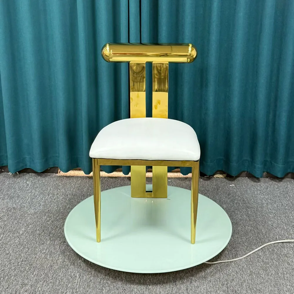 Hotel Quality Wedding Dining Chair Gold Stainless Steel White Upholstered Event Chair