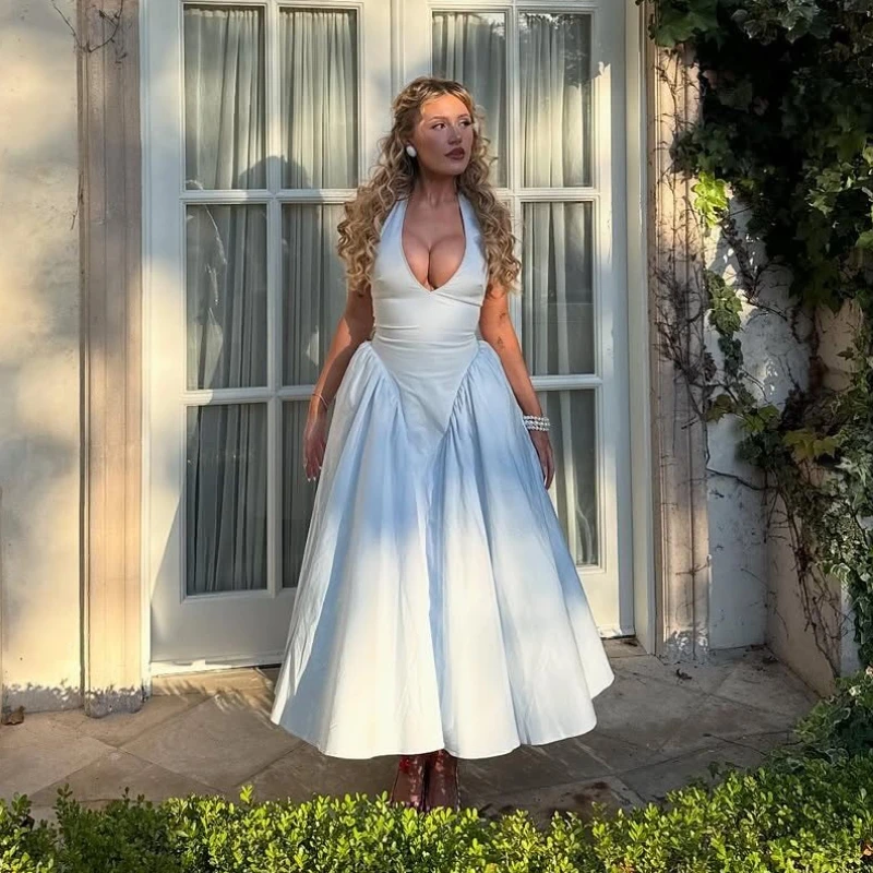 Oligai Summer Maxi Dresses for Women 2024 New in Halter White Party Dresses Sexy Casual Backless Long Flare Dress