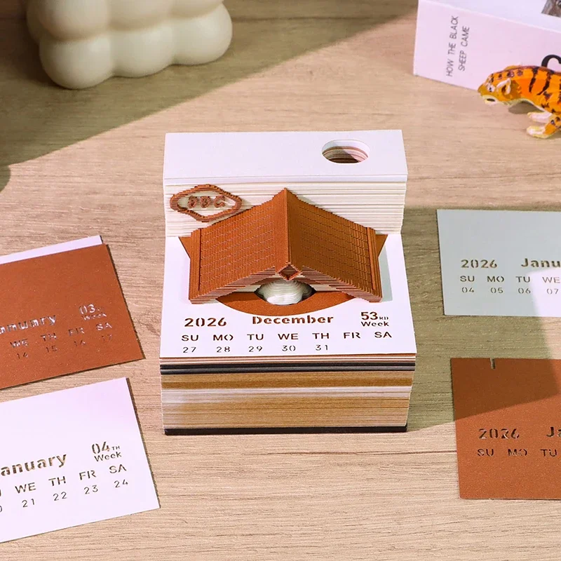 

Time Piece Calendar 2026 Desk Calendar 3D Tear-away Calendar Paper Carving Art Memo Pad Notepad Gift For Christmas Housewarming