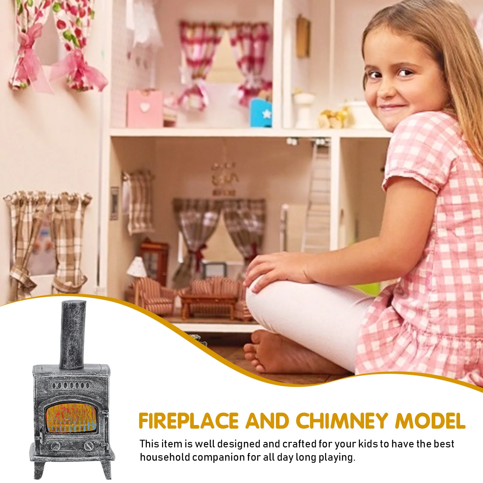 

Cute Resin Fireplace Ornament Kids Miniature Dollhouse Mantelpiece Micro Landscape Decoration Operated Light Model