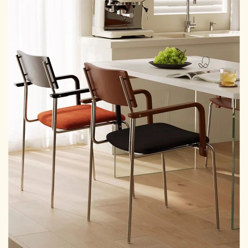 

Medieval dining chair light luxury high sense home designer chair solid wood armrest soft bag simple leisure