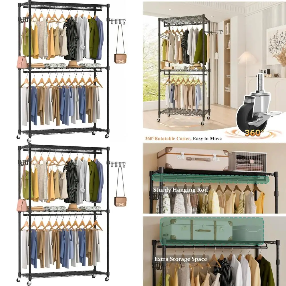 

Регулируемая 3-ярусная передвижная вешалка для одежды с блокирующимися колесами, портативная, 47,2 дюйма (длина) x 15,8 дюйма (ширина) x 78,8 дюйма (высота), выдерживает до 650 фунтов.