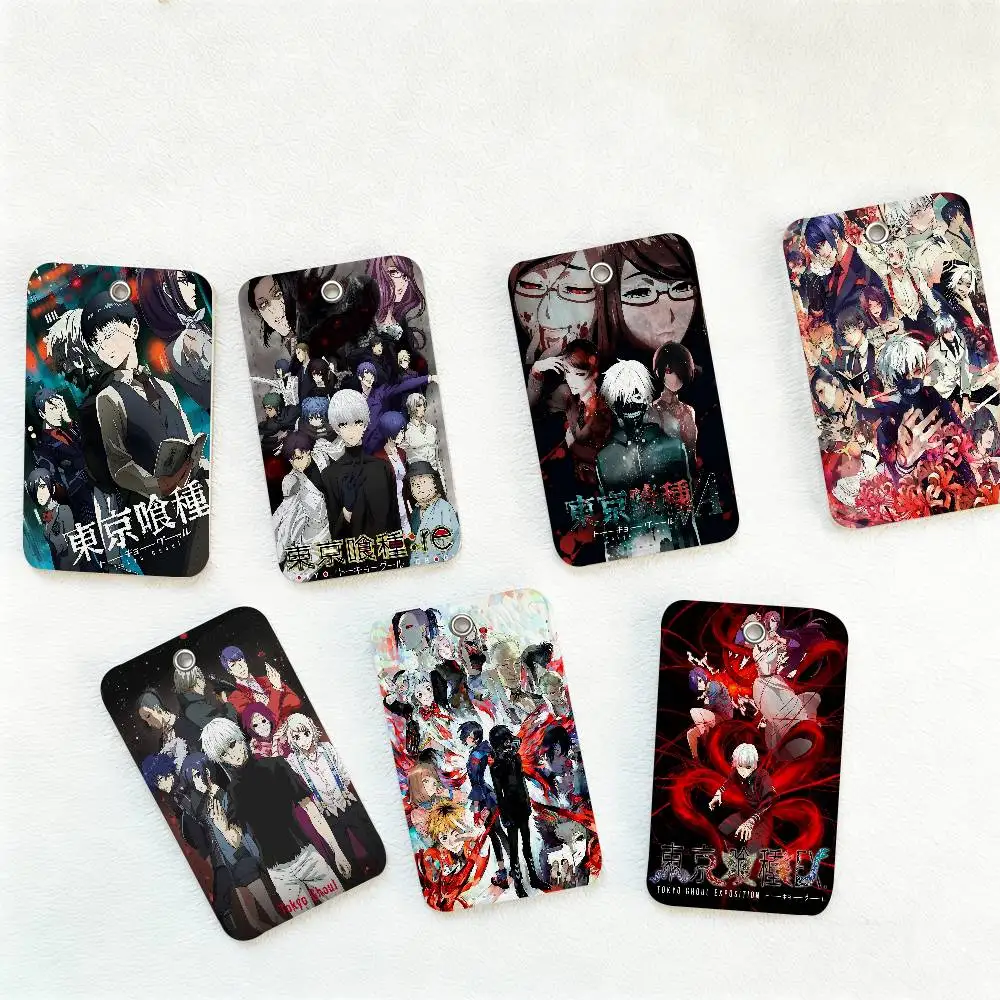 Popular Anime T-TokyoS G-GhoulS 1Pc Access Card Case Leather Card Holder Keychain Key Ring Door Access Tags ID Card Case