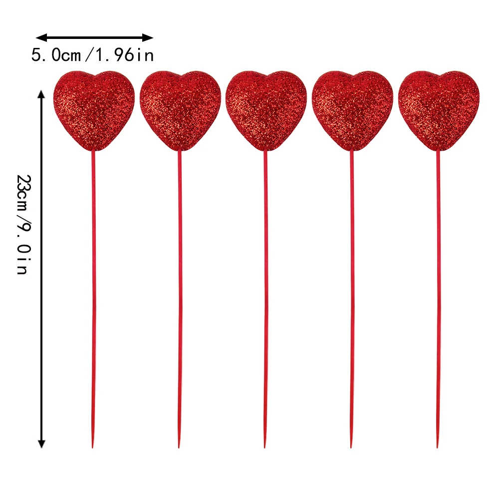 Valentine\'s Day Pink Red Glitter Foam Heart Picks Stick Valentine\'s Day Cake Decor Birthday Party Cake Toppers Wedding Supplies