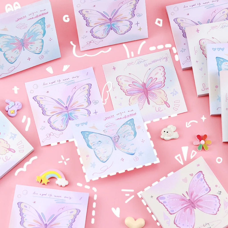 Gradient Butterfly Sticky Note Pad, Korean Style Simple Note-taking, Handy Note As Base Material for Pocketbook Stationery