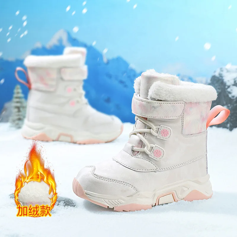 Bota Platform Kid Snow Boot 2024 Winter New Casual Boy Cotton Shoes Plush Keep Warm Girl Outdoor Waterproof Non-slip Snow Boots