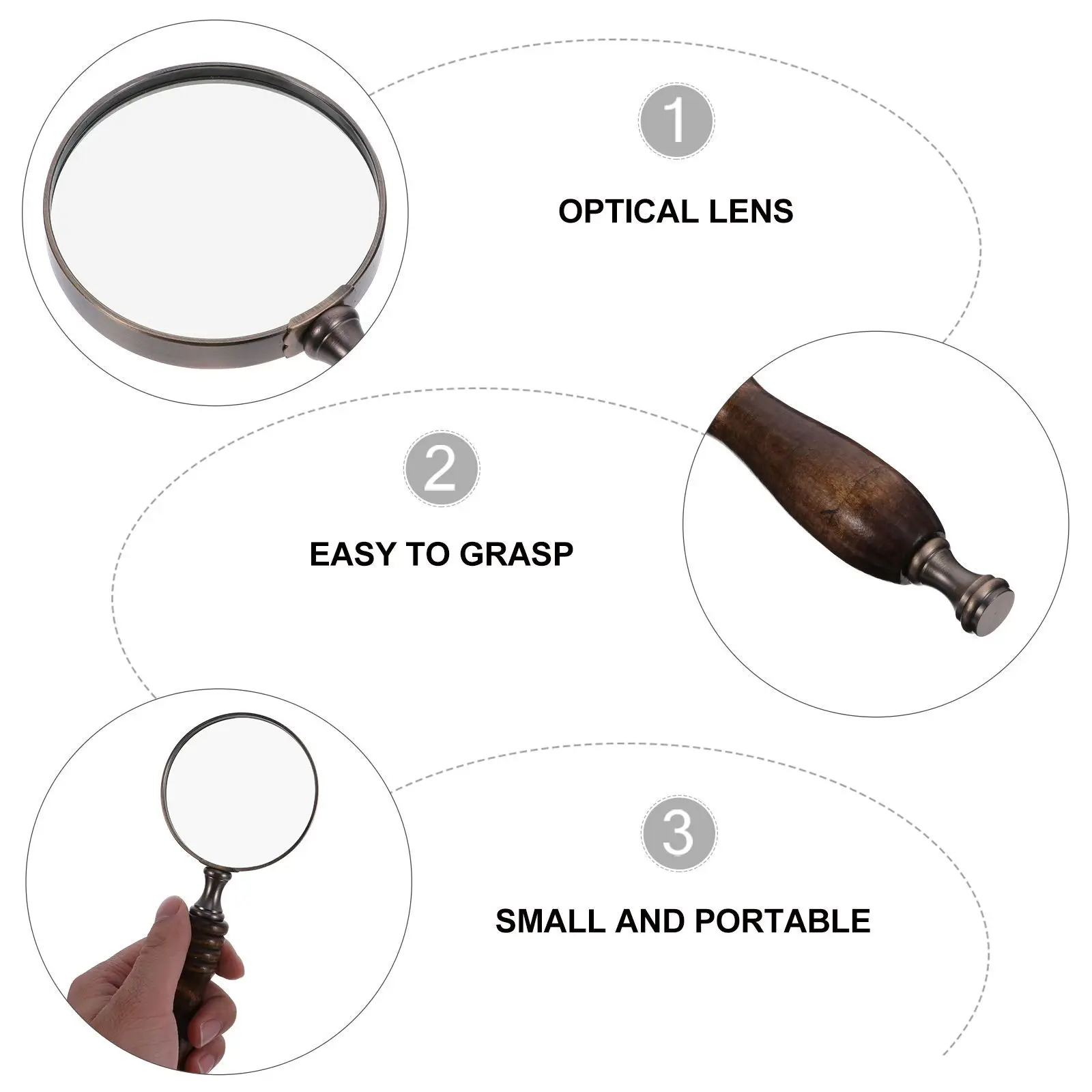 

Classic Retro Magnifying Glass Handheld Lightweight Reading Magnifier for Science Exploration Books Jewelry Crafts Coins