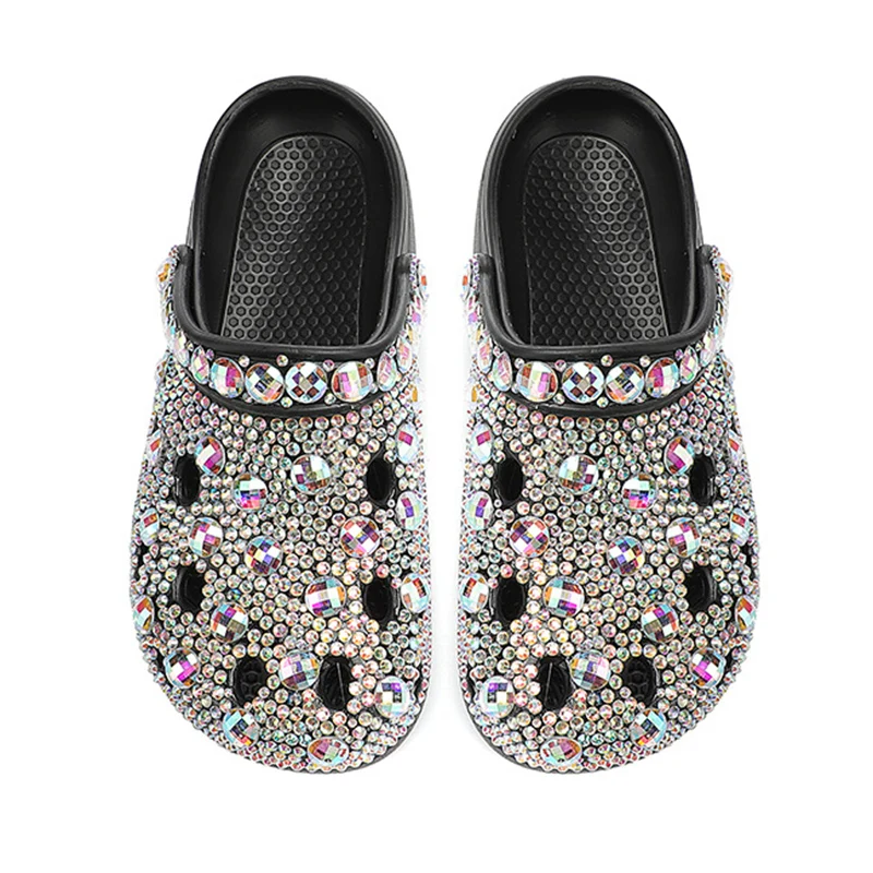 Sandálias com strass em EVA para mulheres, slides de praia, flip flop, moda suave, sapatos casuais femininos, luxo, verão, 35-41