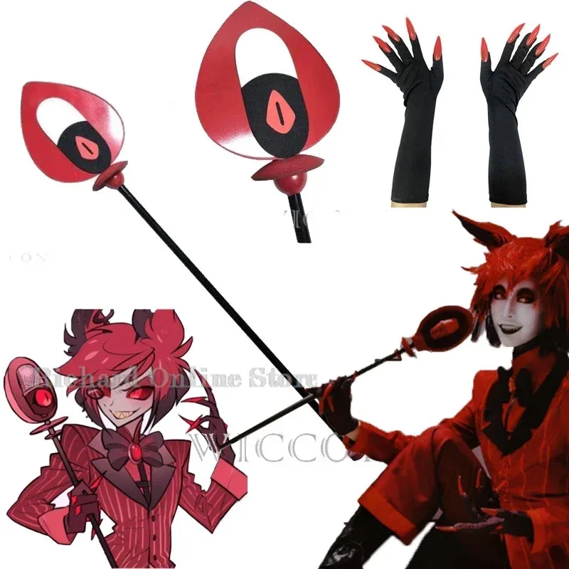 

Hazbin Cosplay Hotel ALASTOR Cosplay Props Detachable Vertical Microphone Sticks Canes Halloween Carnival Party Nail Gloves