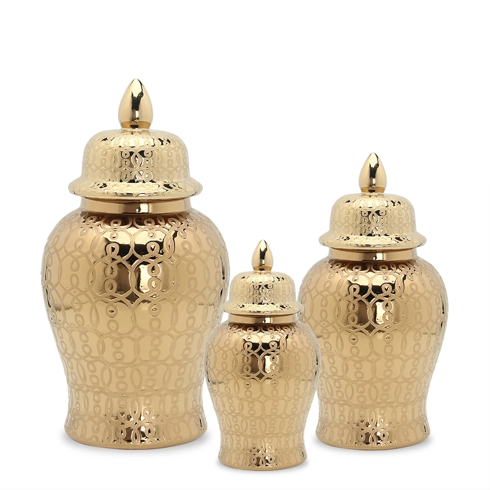 Ceramic Gold Handmade General Jar candy storage Art Decorative Totem Pattern flower vase Home Decoration