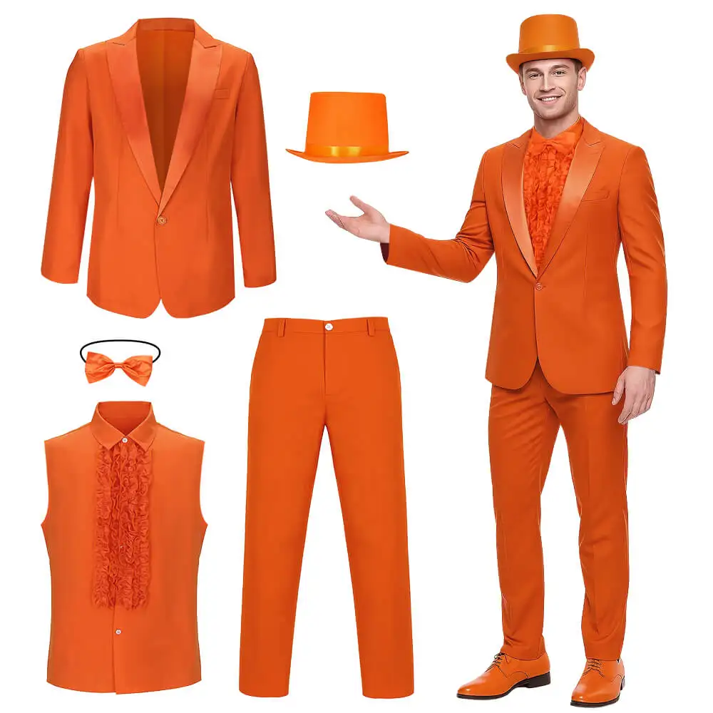 

Lloyd Christmas Orange Tuxedo Costume Hat Dumb and Dumber Cosplay Suit Halloween Party Outfits